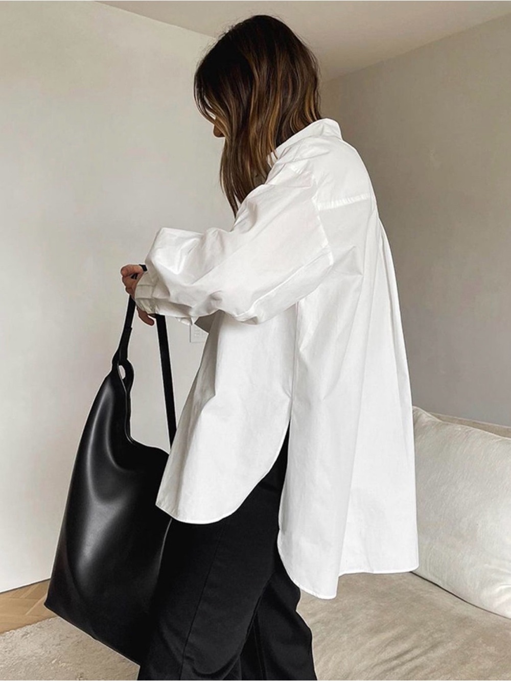 Commense Classic White Women’s Minimalist Button-Down Shirt - Picture 2 of 4